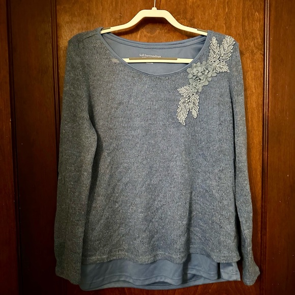 SOFT SURROUNDINGS Bella Luna Layered Sweater Floral Appliqué Size L - Picture 2 of 6